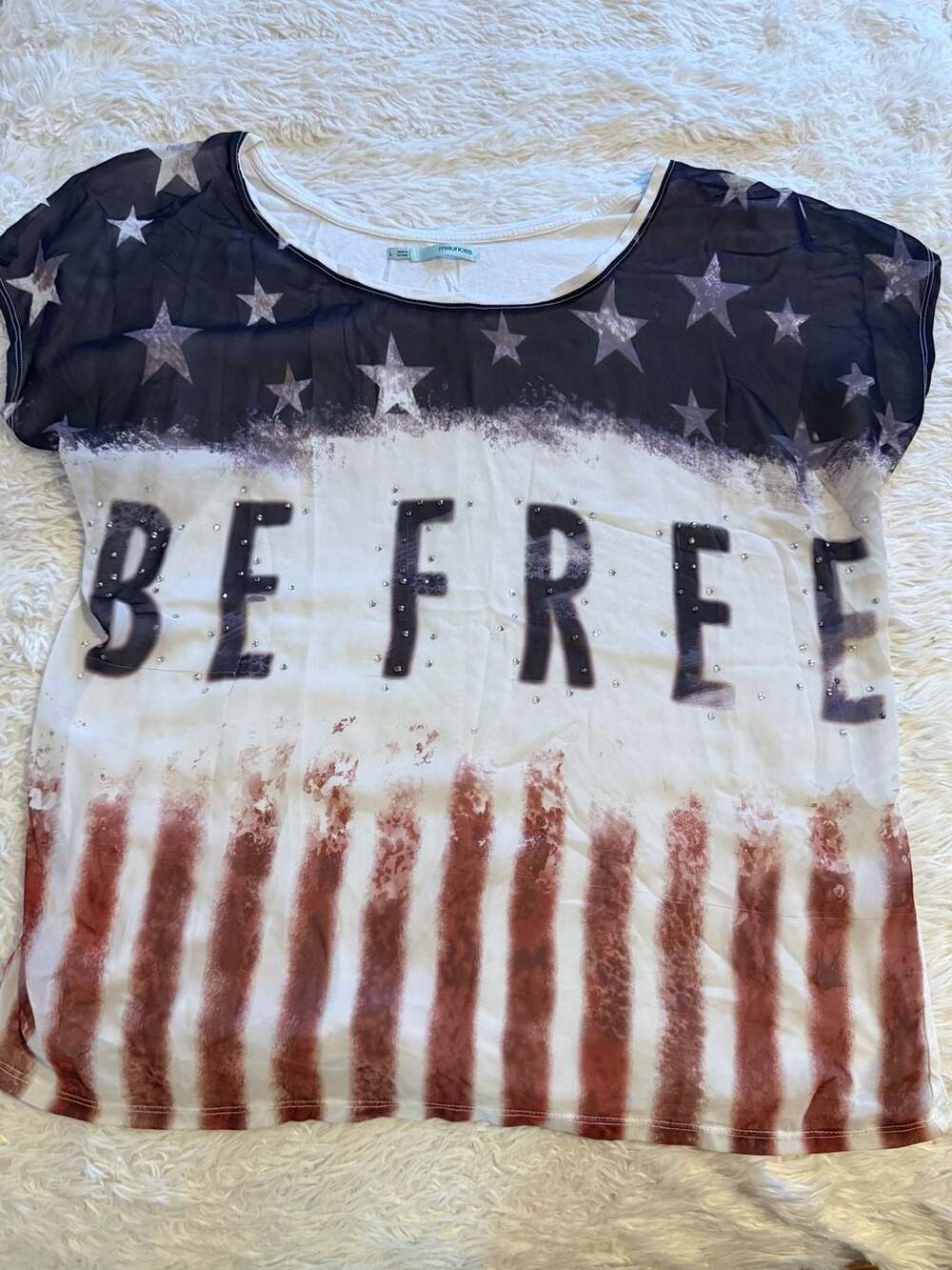 Maurices Be Free American Flag Rhinestone Tee Size L